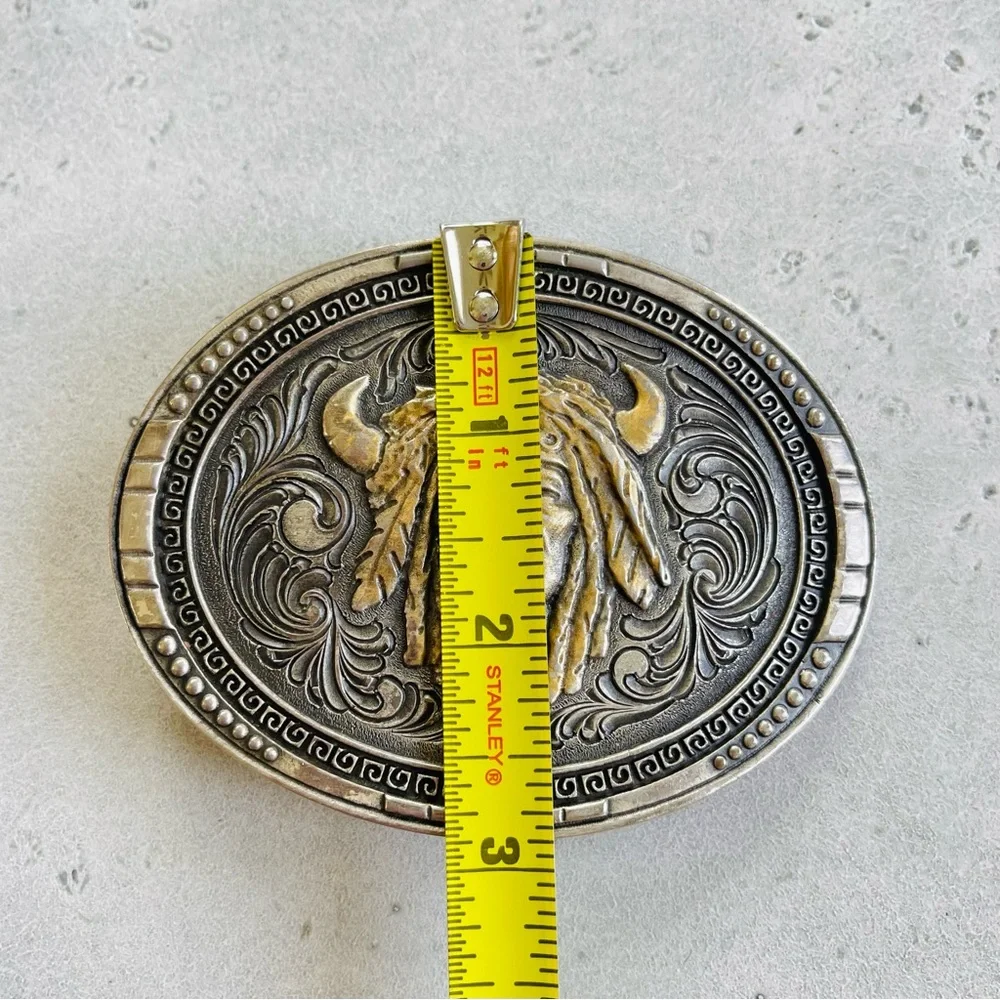 Native American Indian Chief Head In Headdress Montana Silversmiths Belt Buckle